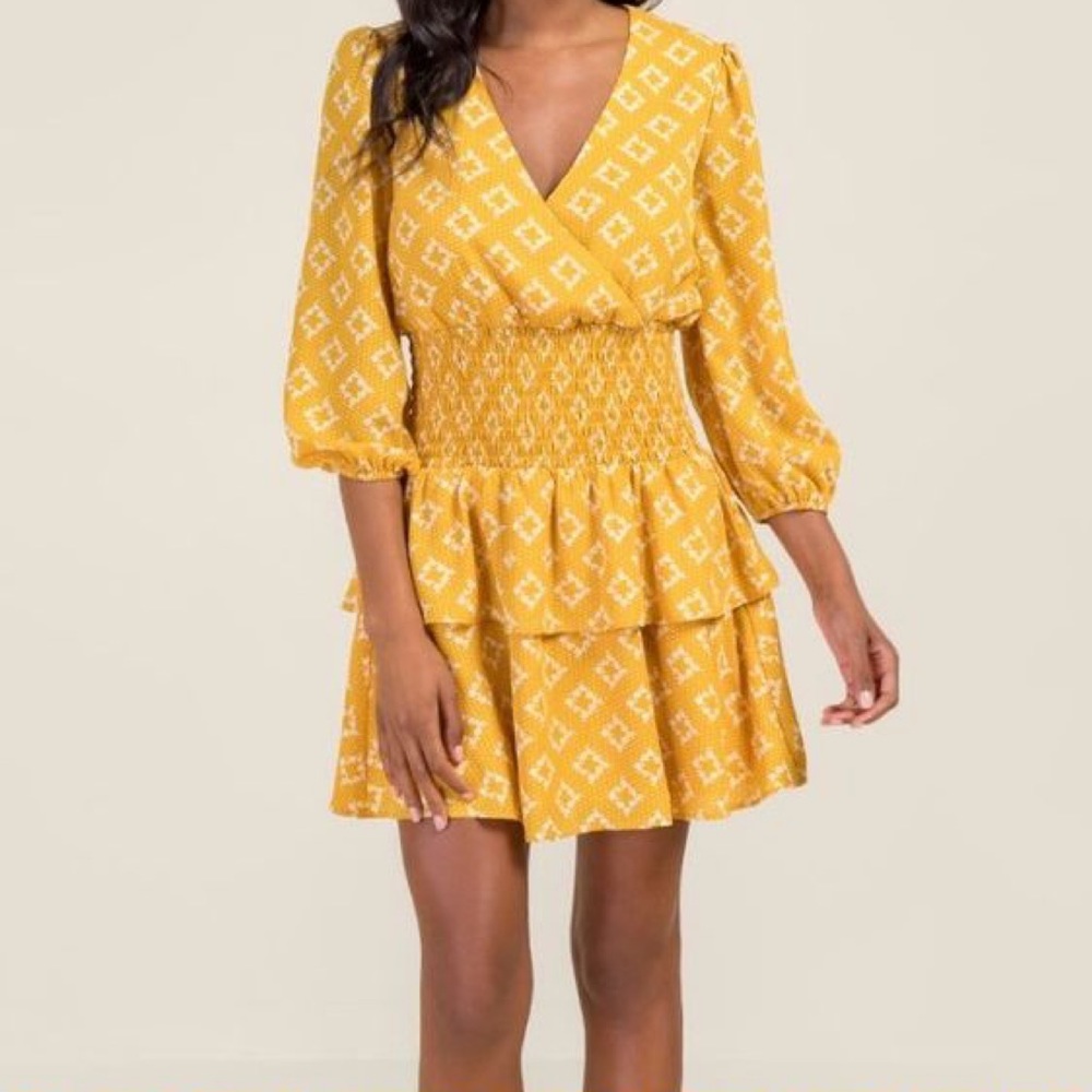 Francesca’s Smocked Gold Dress